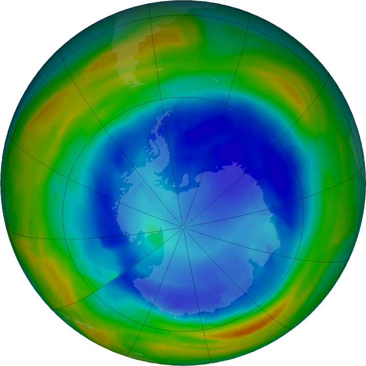 Antarctic ozone map for 19 August 2023